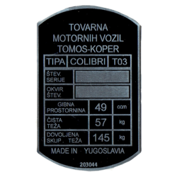 Tablica ID Tomos Colibri T03